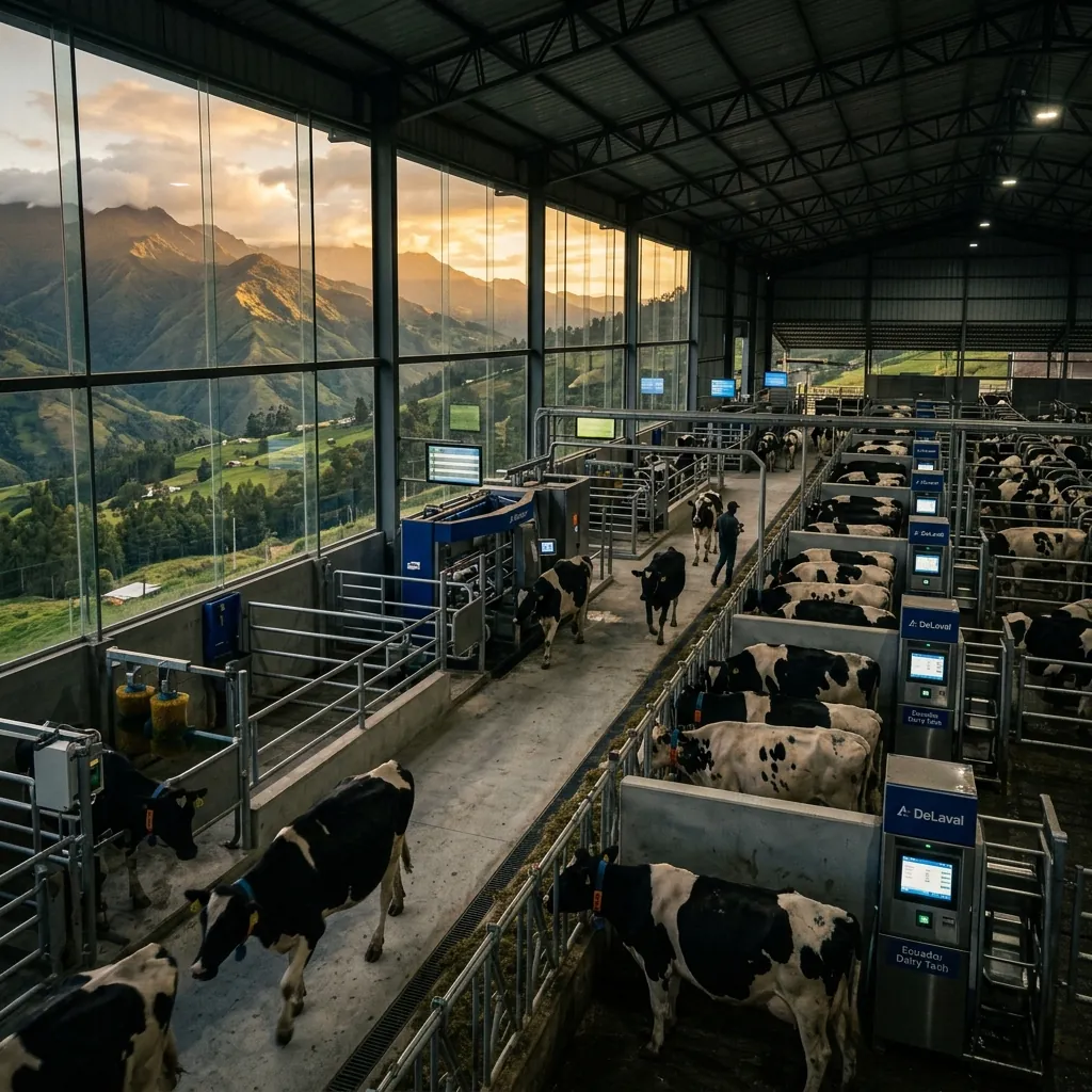 Instalación bovina moderna con ordeño automatizado