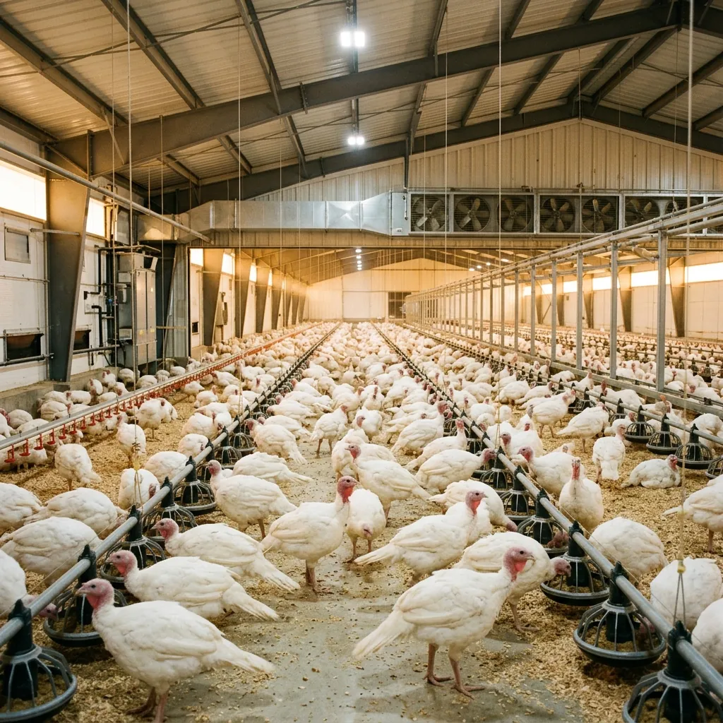 Granja tecnificada de pavos con alimentación automatizada